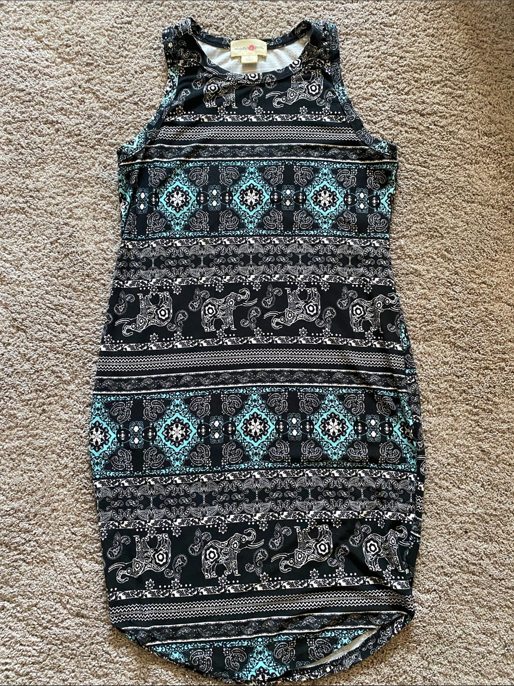 Wishful Park Black and Teal Patterned Tank Coverup Dress